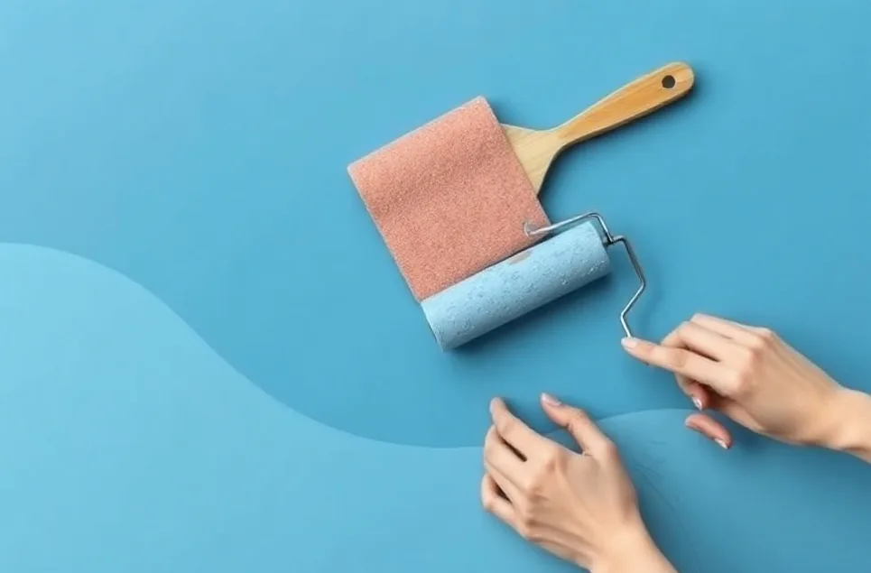 Outils de peinture disposés dans l'ordre des étapes du chantier